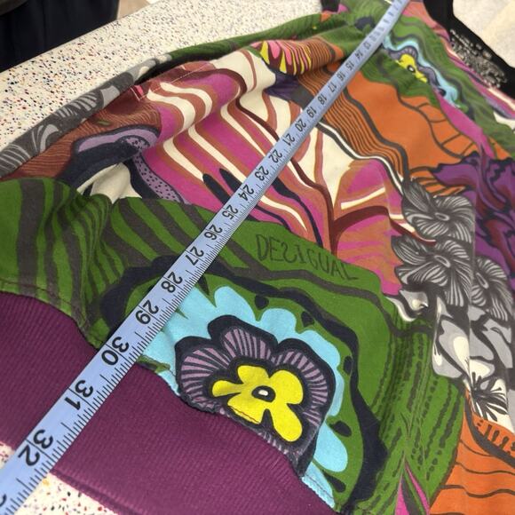 Desigual Women's Printed Round Neck Casual Blouson Dress Green/Purple Large - Picture 10 of 10